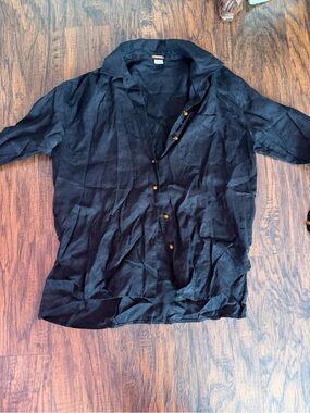 Magaschoni Black Button-Front Linen Shirt